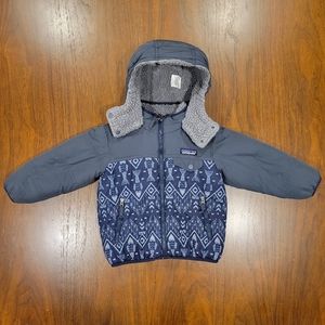 Patagonia Reversible Tribbles Hoodie Insulated Jacket - Navy Blue/indigo Fish
